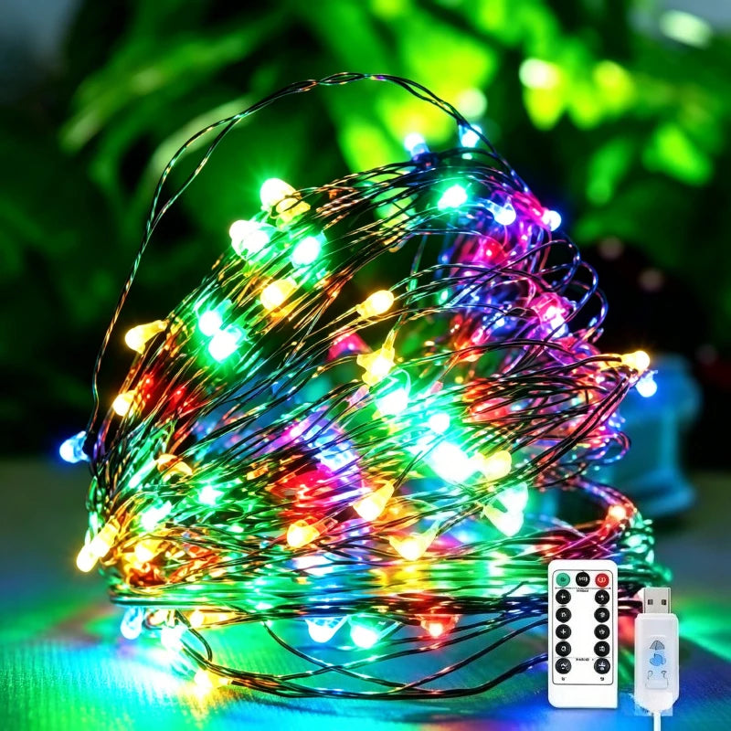 5M/10M/20M USB LED String Lights Copper Silver Wire Garland Light Waterproof Fairy Lights For Christmas Wedding Party Decorative Vue Multicolor 5M