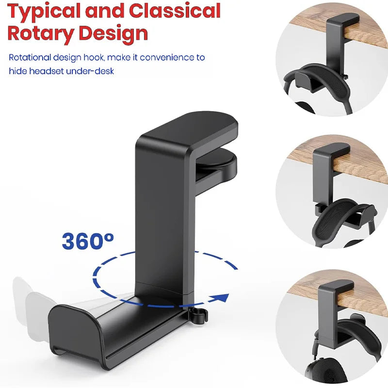 360° Rotating Headphone Stand Desktop Headset Holder PC Gaming Headset Desk Hanger Hook For Earphone Controller Vue