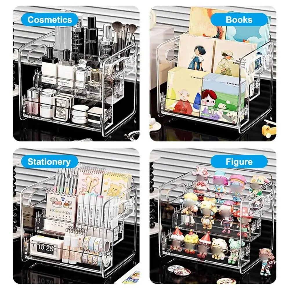Transparent Cosmetic Storage Box Three-Tier Design Portable Compartment Display Case Snap Detachable Slanted Storage Basket Vue