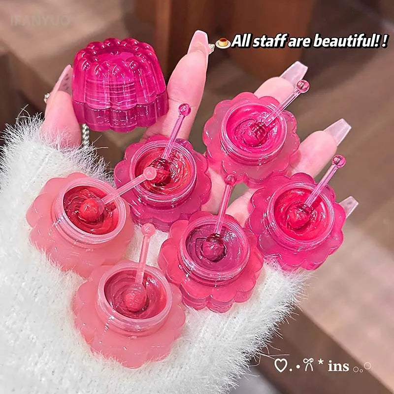 Jam Pudding Canned Lip Gloss Moisturizing Lasting Non-stick Cup Purple Watery Colored Lip Balm Long-lasting and Tender Lip Balm Vue