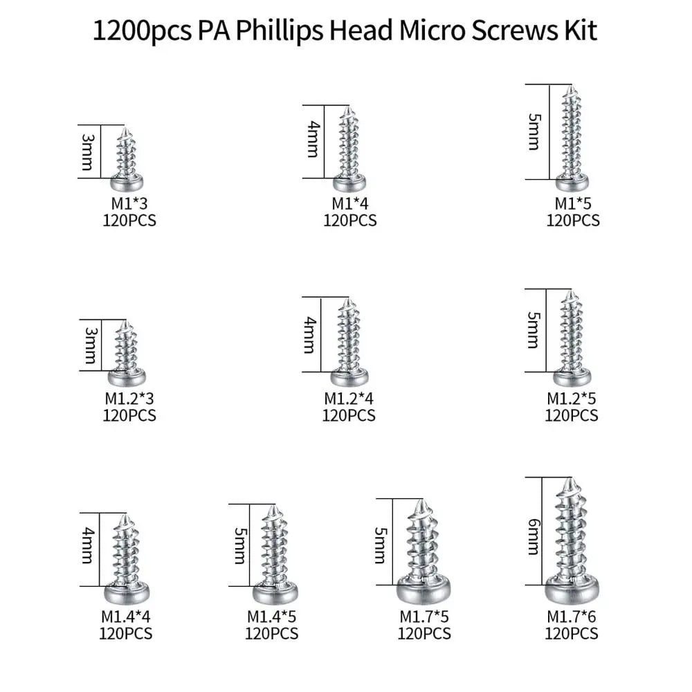 1200pcs Kit Small Self Tapping Screws Waterproof Rust Prevention Repair Screws Phillips Head Mini Micro Screws Electronic Repair Vue
