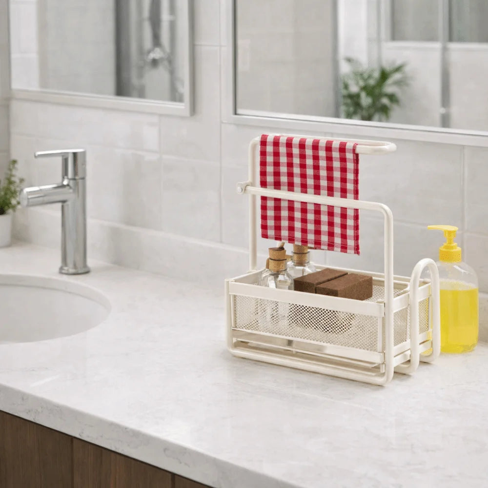 Multi-Function Metal Frame Sink Organizer Rack Layered Sturdy Kitchen Organizer with Water Tray Drying Rack Bathroom Vue