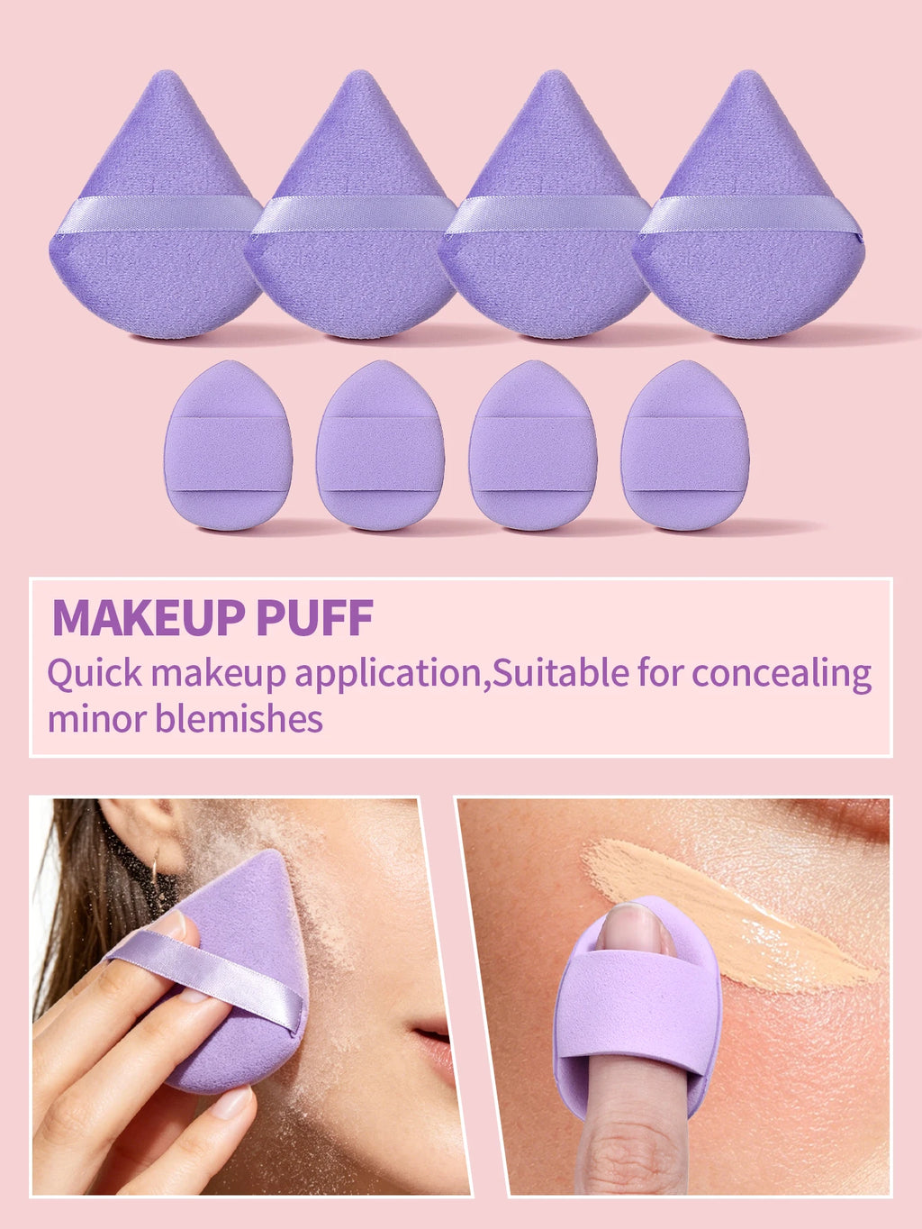 Headband Set. 1 Hair Band & 2 Wrist Bands & 4 Make‑Up Sponges & 8 Mini puff & 4 Triangular Powder Puff & 1 Makeup Remover Puff Vue