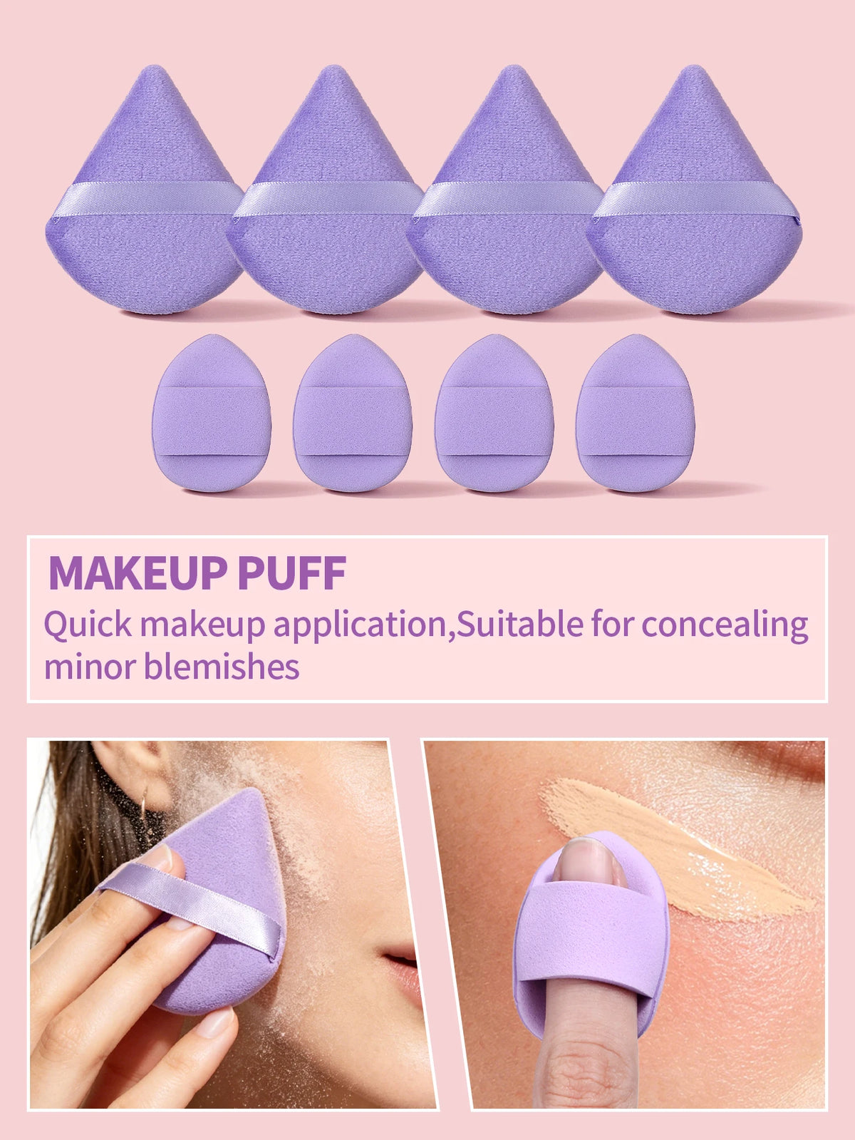 Headband Set. 1 Hair Band & 2 Wrist Bands & 4 Make‑Up Sponges & 8 Mini puff & 4 Triangular Powder Puff & 1 Makeup Remover Puff Vue