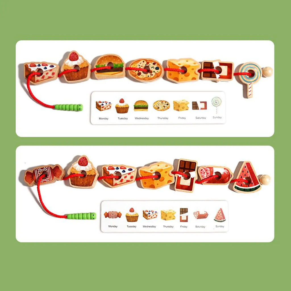 Wooden Lacing Toy for Toddlers, Montessori Threading Game with Beads, Fine Motor Skills Development Educational Sorting Activity Vue