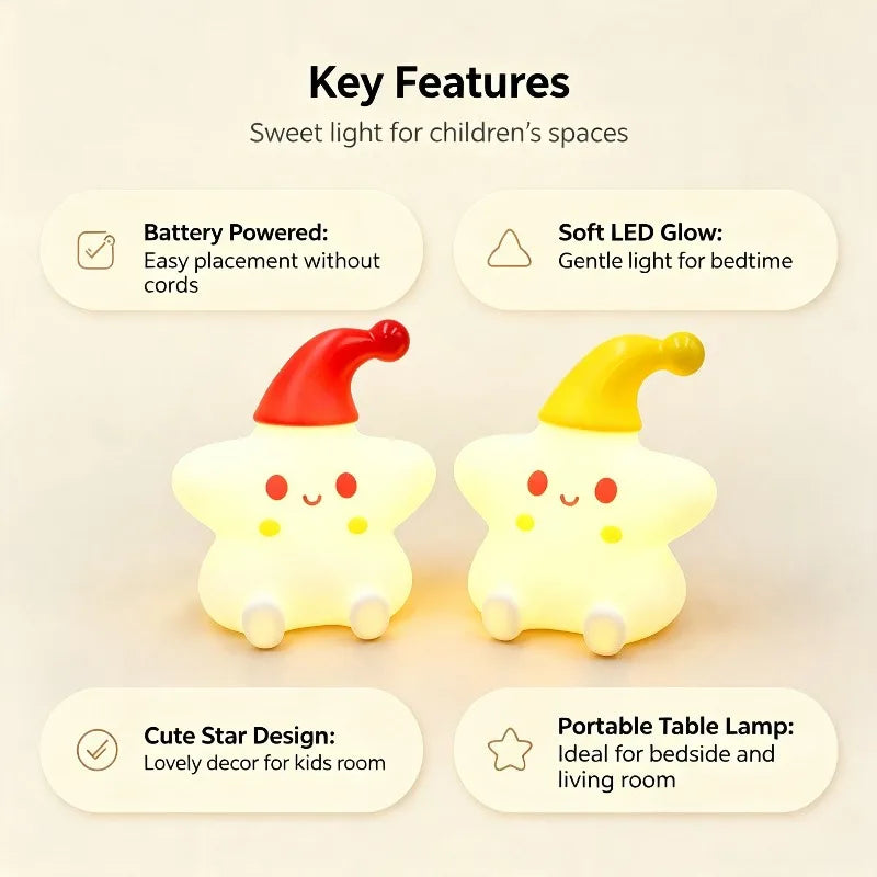 Kids Star Night Light, Cute LED Battery Lamp for Bedroom Nursery Bedside Home Decoration Gift Vue