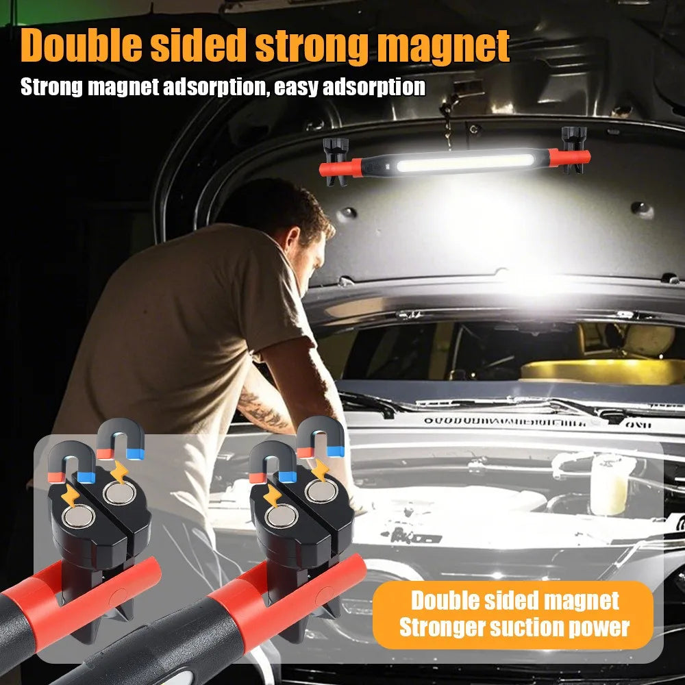 High Lumen Rechargeable LED Work Light for Car Emergency Repair, Powerful Magnetic Flashlight with Hooks and Magnetic Base Vue
