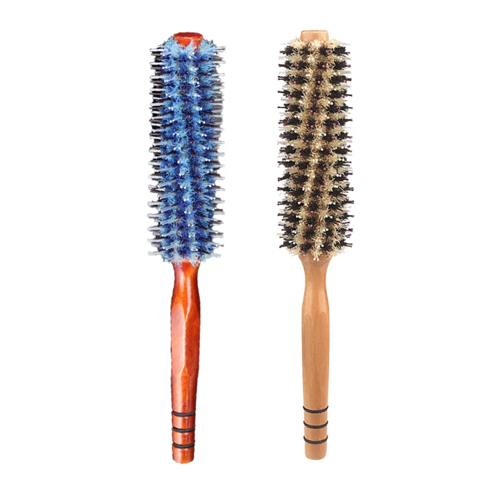 Wood Handle Round Rolling Brush Straight Twill Hair Comb Boar Bristle Round Barrel Hair Curling Brush Hairdressing Tool Vue 2PCS