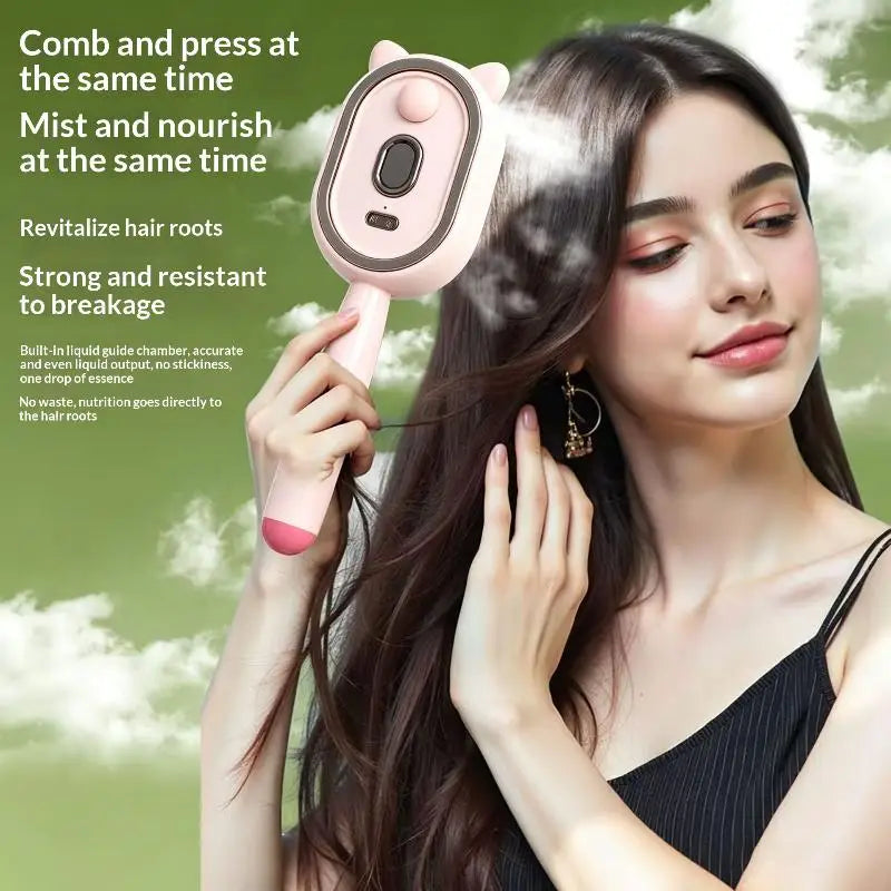 3 In 1 Rechargeable Electric Steam Massage Comb Self Cleaning Spray Scalp Care Air Cushion Brush Vue