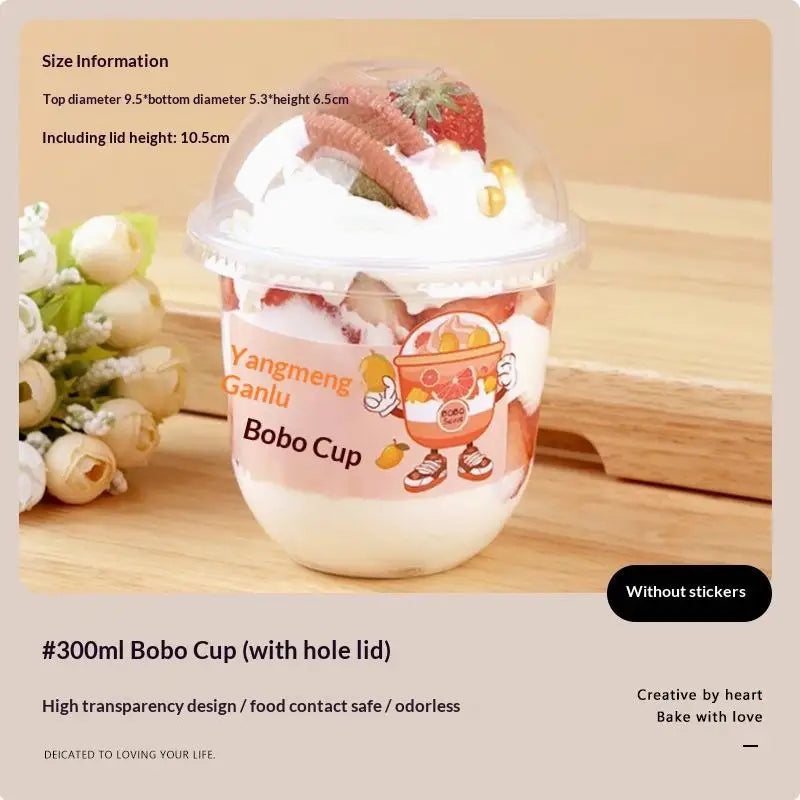 50PCS Disposable Clear Plastic Cup With Hole Dome Lids Juice Salad Dessert Cups Ice Cream Birthday Camping Utensils〔CC11〕 Vue 300ML