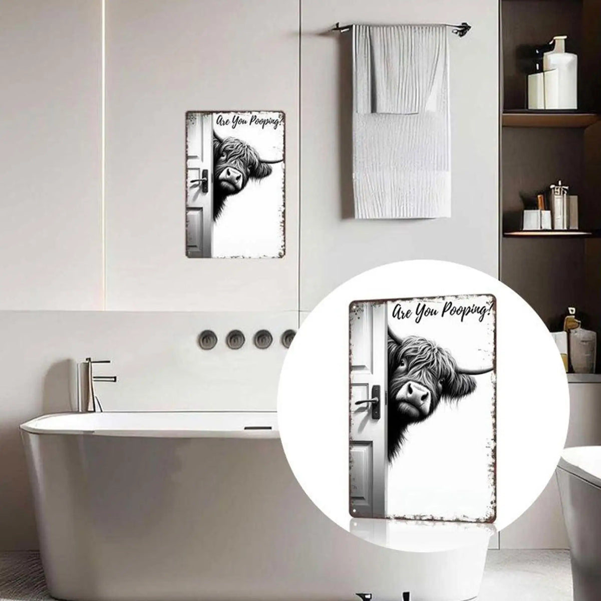 Funny Sign Bathroom Wall Art Decor Farmhouse Modern Bathroom Farm Animal Wall Pictures for Office Apartment Toilet Restroom Door Vue Default Title