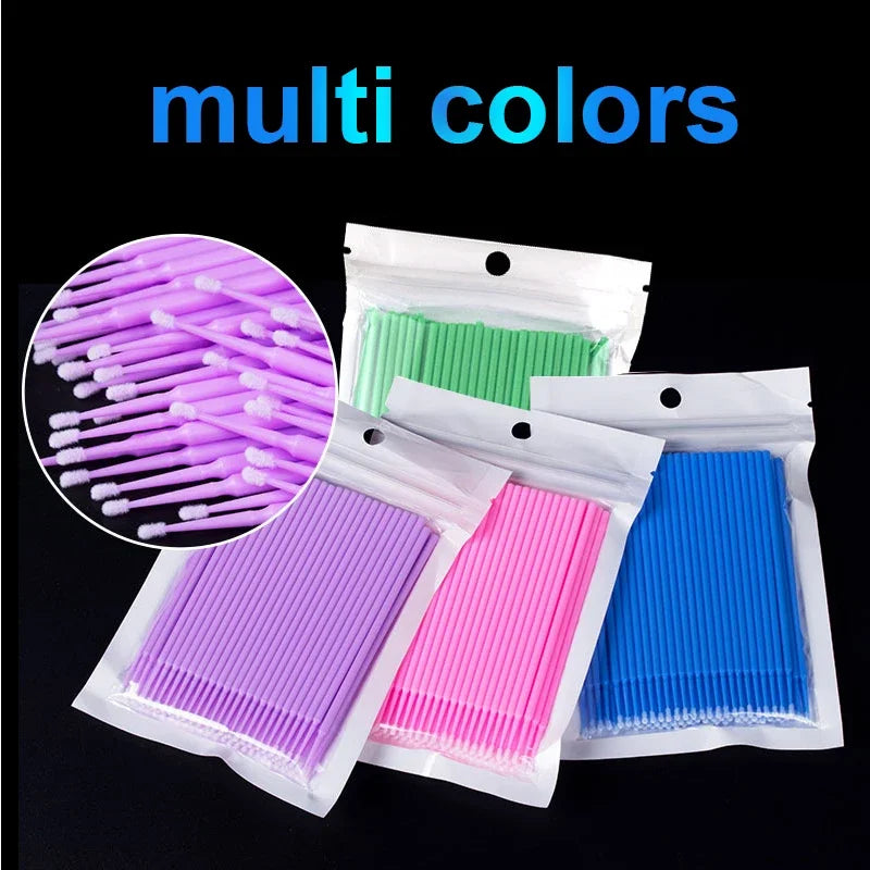100Pcs Eyelash Cleaning Brush Lash Extension Micro Cotton Swab Individual Eyelashes Microbrush Beauty Makeup Clean Remover Tools Vue