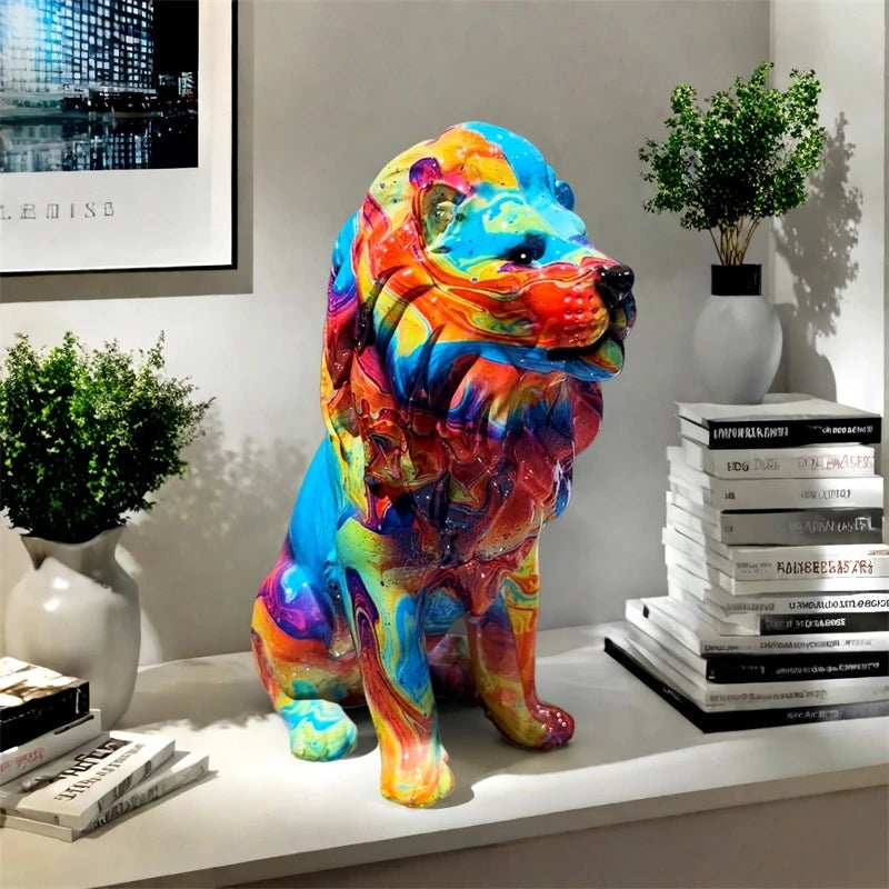 Colorful Resin Lion Statue Decorative Figurine For Home Office Desk Living Room Entryway Tabletop Elegant Gift For Women Couples Vue