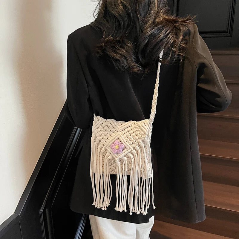 Summer Bags Women Handmade Tassel Beach Woven Handbags Vacation