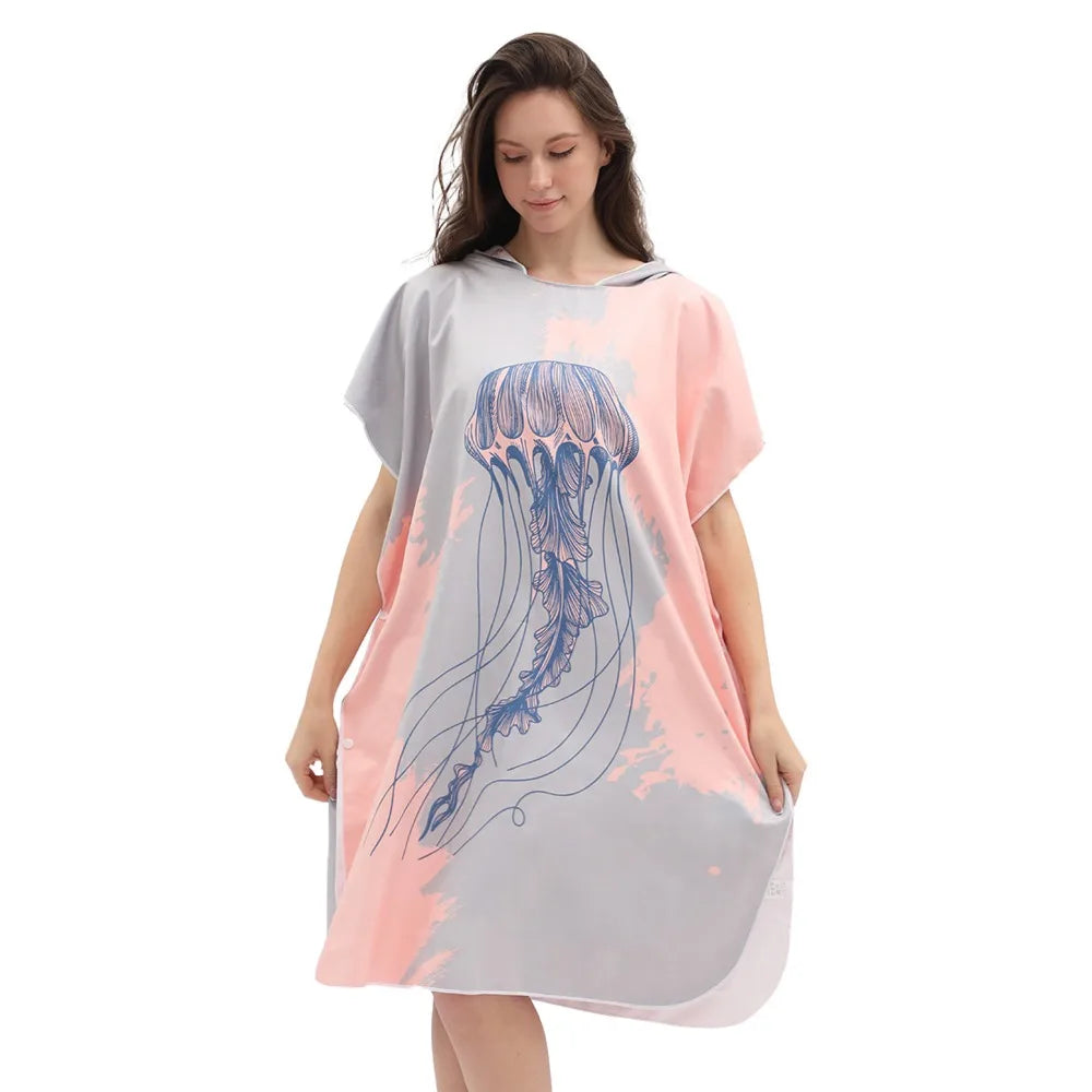 Adult Quick-drying Cape Beach Towel Convenient Change Bathrobe Diving Swimming Water Absorption Can Wear Bath Towel Women Vue