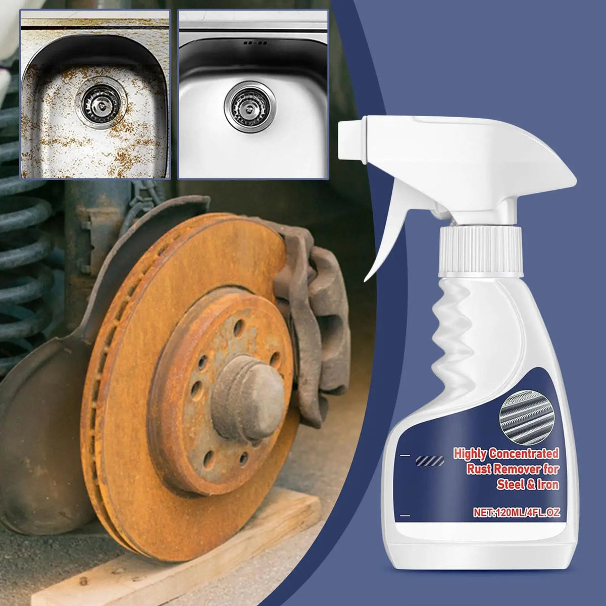 120ml Heavy Duty Metal Rust Remover Spray Rust Dissolver Cleaner Anti-Rust Protection For Home Iron Steel Aluminum Copper Brass Vue