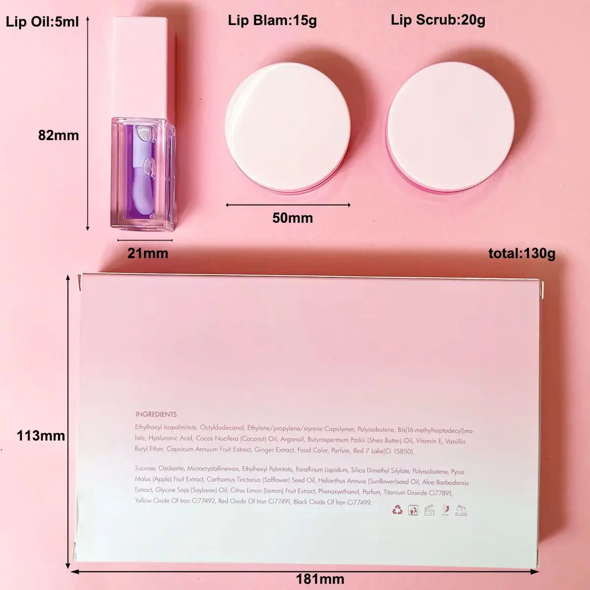 Lip Care Makeup Kit Private Label Pink Packaging Vegan Cream Balm Lip Scrub Gloss Oil Set Moisturizer Anti-Wrinkle Nourishing Vue