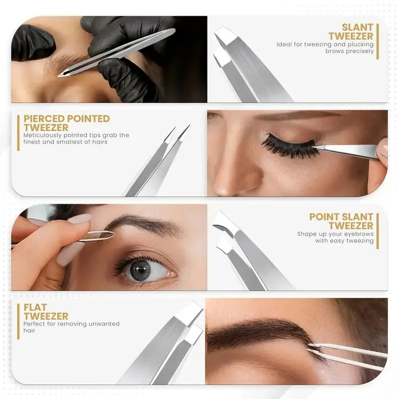 Stainless Steel 4-Pack Precision Tweezers Set - Unscented Body Hair Removal for Men & Women - Professional Facial Hair & Ingrown Vue