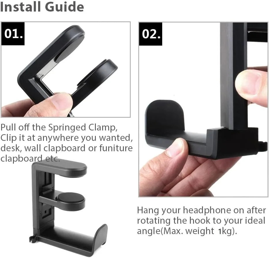 No Punch Table Clip Hook Headphone Holder 360 Degree Rotating Headphone Holder Miscellaneous Storage Hanging Vue