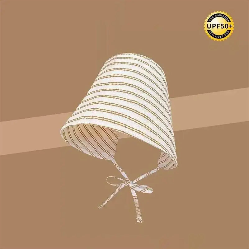 Bucket Hat Wide Brim Floral Pastoral French Striped Lace Up Sun Protection for Outdoor Summer Events Vue Khaki