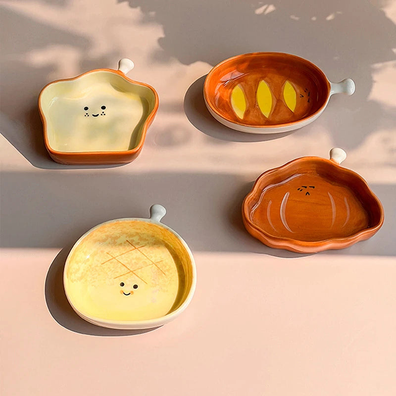 Home Creative Plate Ceramic Seasoning Plate Dipping Plate Ceramic Bread Plate Cute Croissant Pattern Dessert Plate Vue