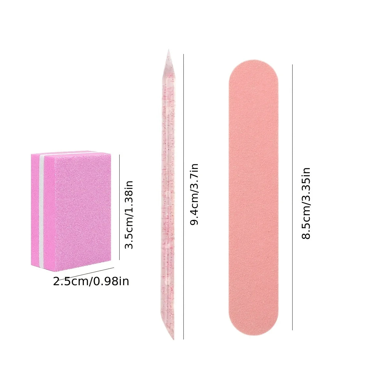 [30pcs Nail Art Kit Essentials] 30pcs Pink Nail Art Kit - Disposable Mini Nail File, Buffer Pad & Stick Set for DIY Jewelry Poli Vue