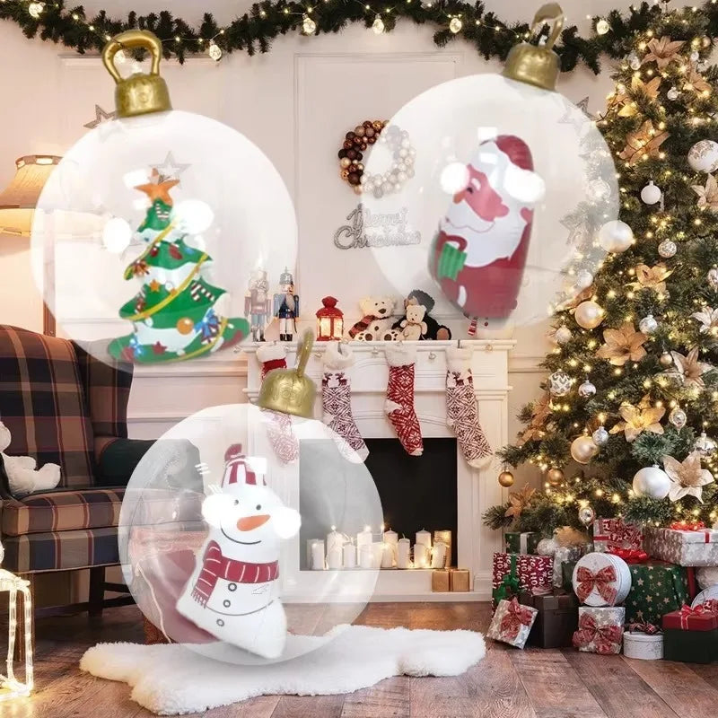 Christmas Themed LED Lighted PVC Clear Balloon Double Layer Inflatable Festive Ball for Outdoor Party Display Ornament Decor Vue
