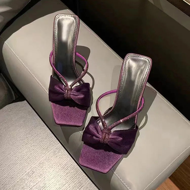 Women's High Heel Satin Sandals – Square Toe Cross Strap High Heel Sandals Vue