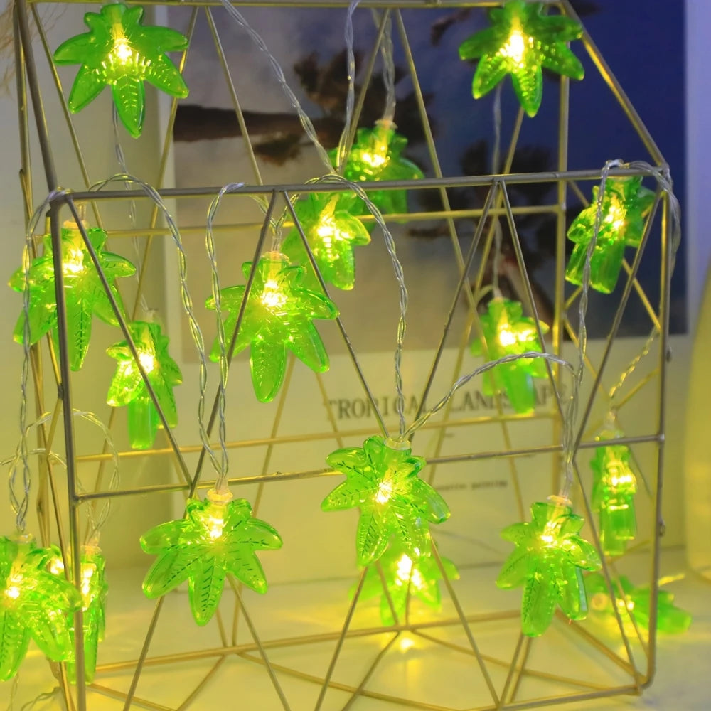 1PC 10/20 LED Green Leaf Fairy Lights, Battery-Powered, Used for Christmas, Hanukkah, Thanksgiving, New Year, Harvest Decoration Vue