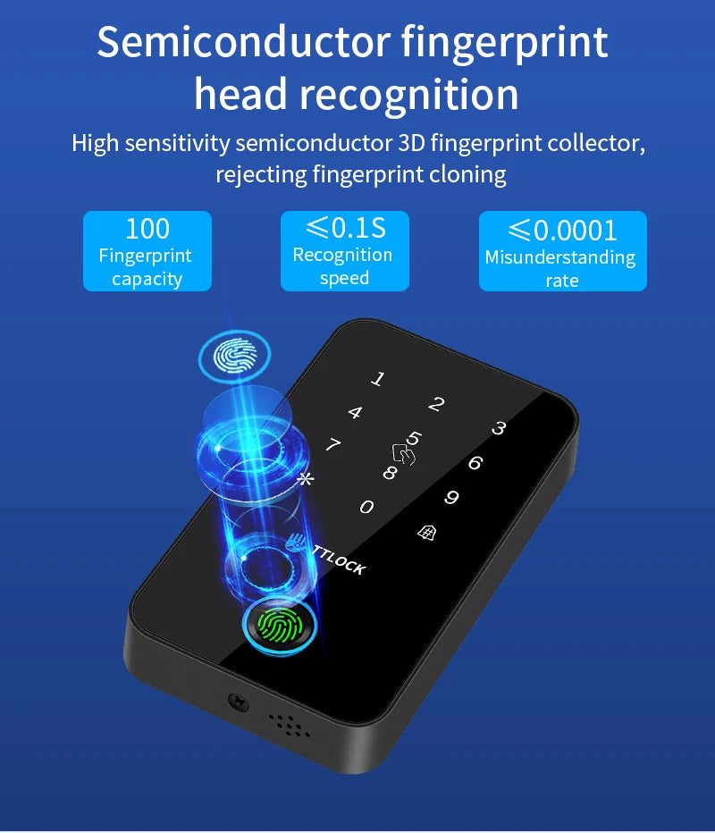 IP67 Waterproof Smart Access Control Keypad TTLock App NFC Bluetooth Fingerprint Opener 13.56Mhz Card Reader Door Lock System Vue