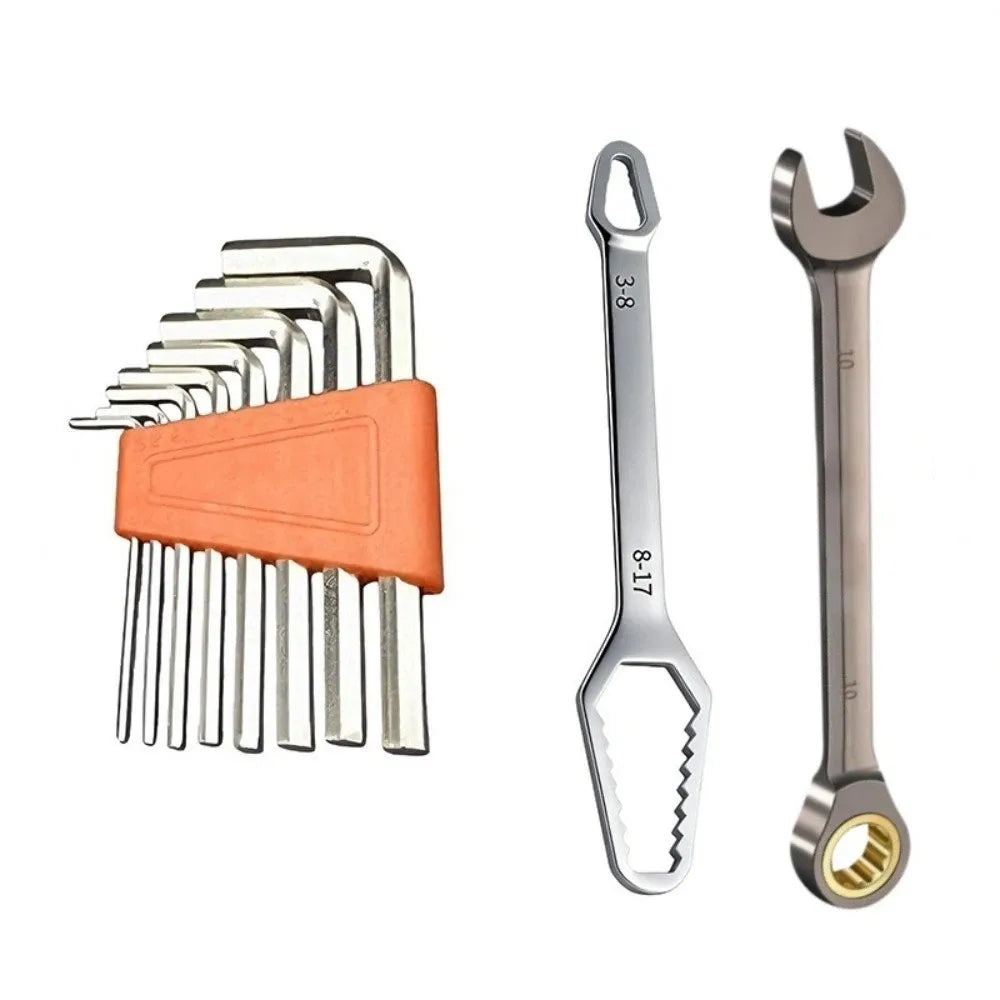 9/10Pcs Durable Ratcheting Combination Wrench Set High Hardness 72-Tooth Gear 3-17mm Self-Tightening Wrench Portable L-Wrench Vue Orange 10pcs set