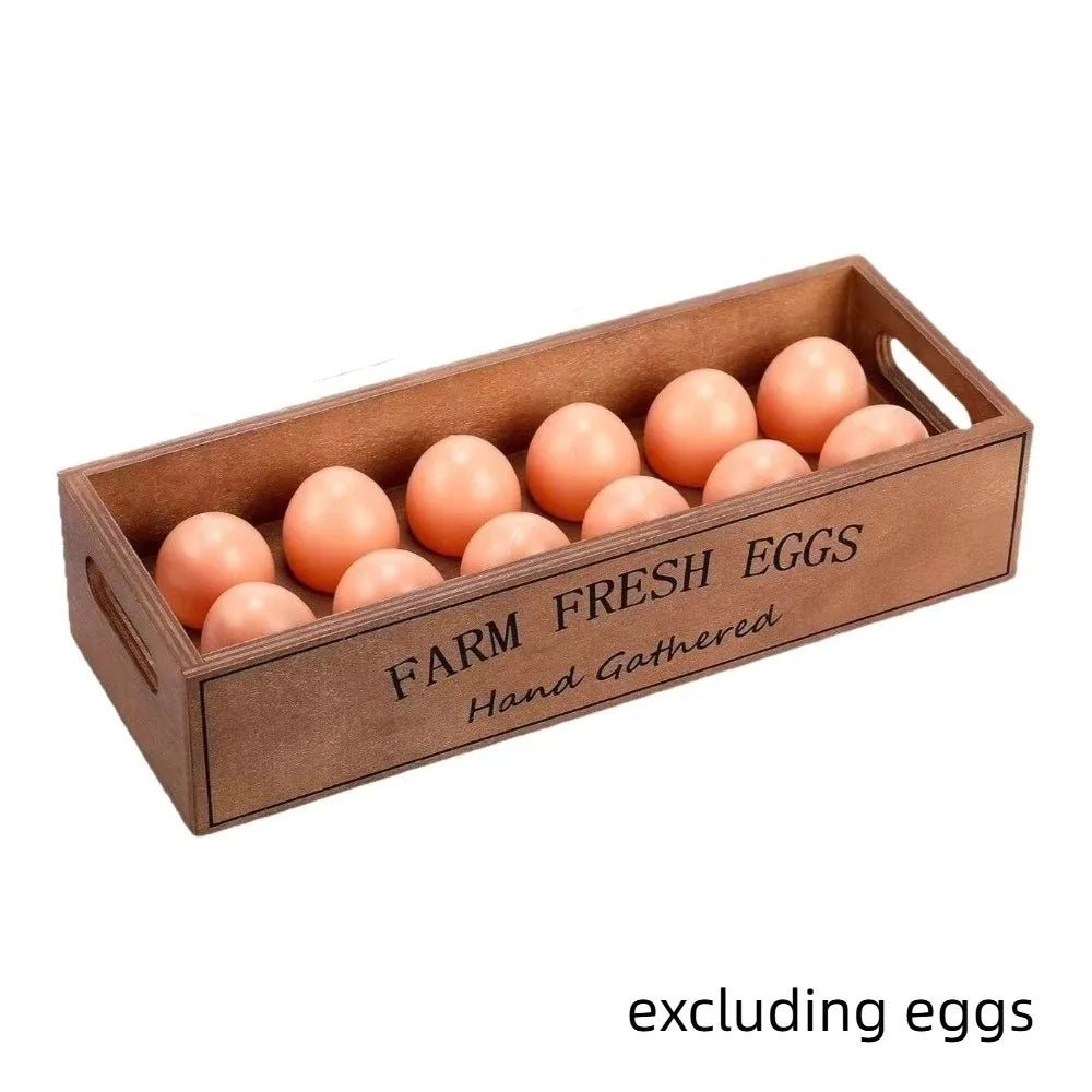 Open-Top Lid Wood Egg Case Rustic Large Capacity Egg Storage Box Wooden Space Saving Egg Display Crates Kitchen Organizer Vue Wood