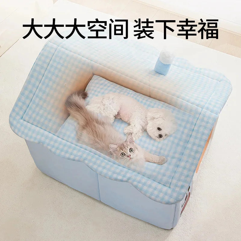Cat House Warm Bed Removable Washable Plush Cozy Villa Safe Space Small Pets Home Living Room Autumn Winter Gift For Kittens Vue
