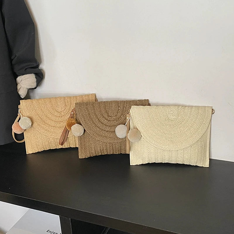 Handmade Straw Woven Beach Shoulder Crossbody Bag Women Envelope