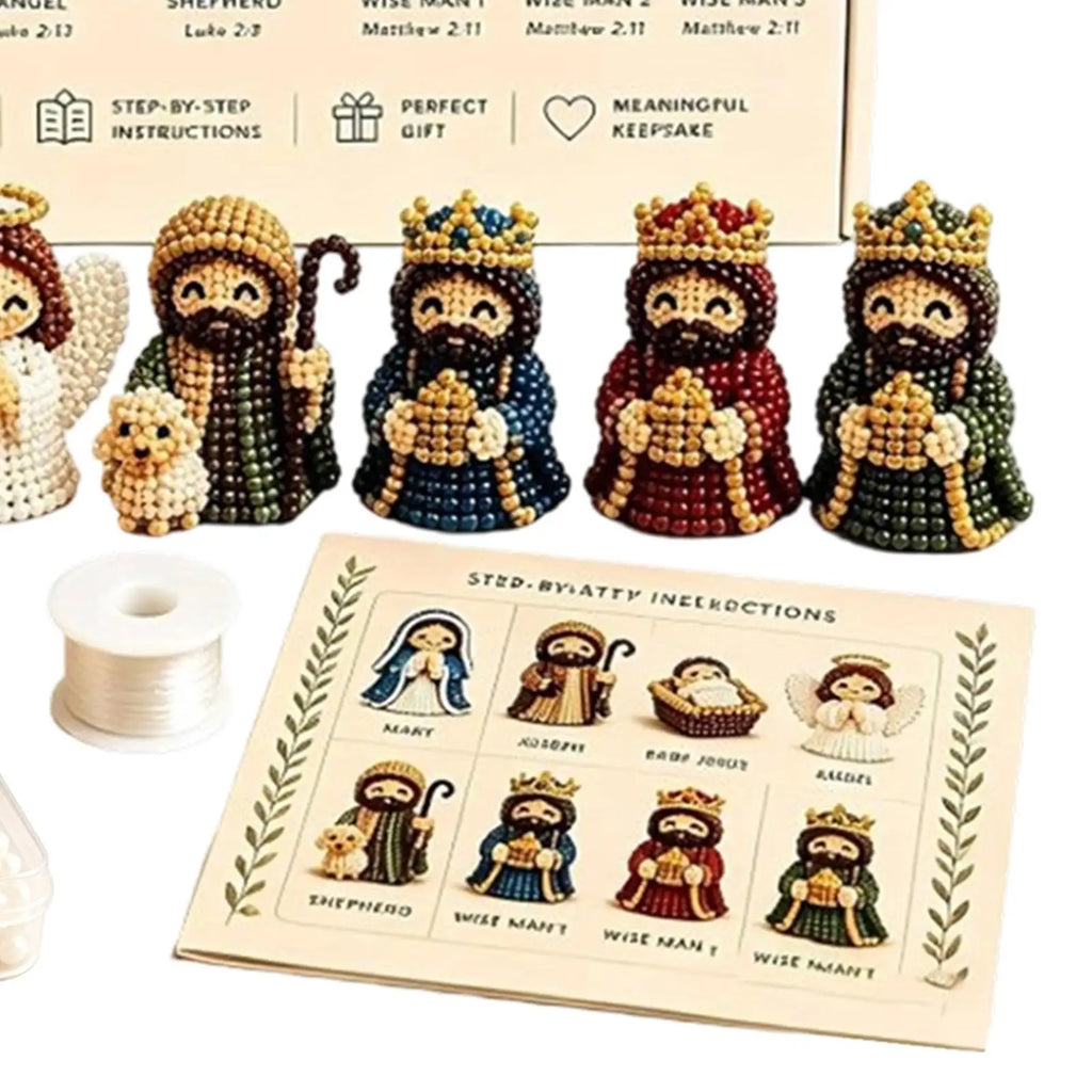 Nativity Bead Craft Kit 3D Figurines Decor Christmas for Men Women Adults Family Friends Holidays Gift Party Home Event Day Vue