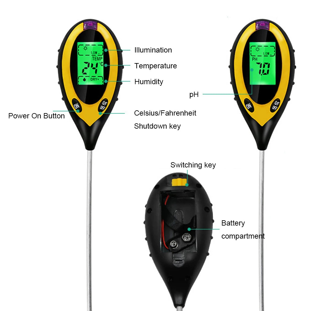4-in-1 Smart Soil Tester – pH, Moisture, Light & Temp Soil Tester Meter Vue