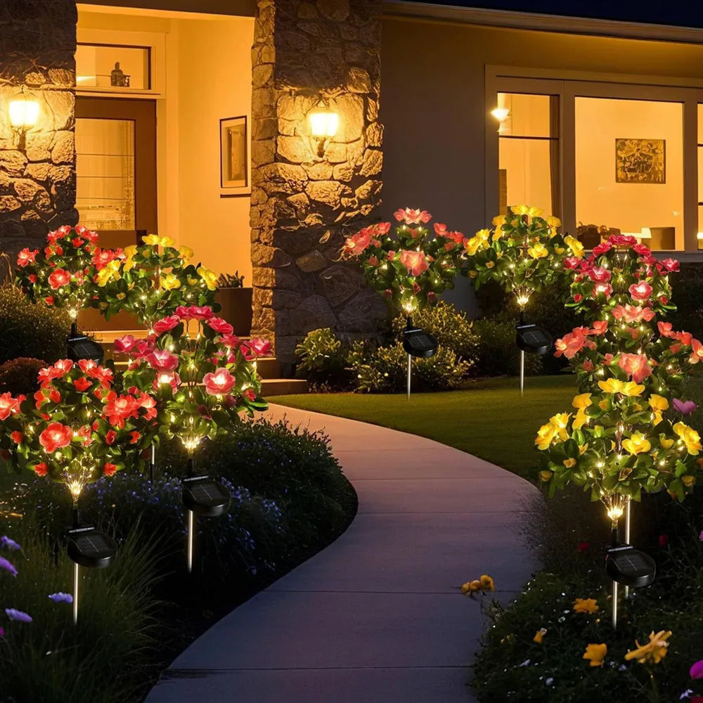Solar-Powered LED Yard Lights Azalea Floral Garden Decor Lamp Waterproof Outdoor Lawn Lighting Plug Light N009 Vue