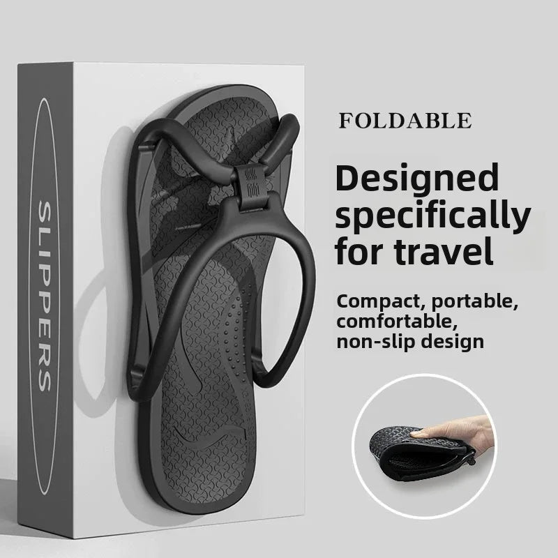 Foldable Travel Slippers Unisex EVA Flip Flops Hotel Non Slip Bathroom Indoor Outdoor Portable Lightweight Comfortable Vue black 41-42