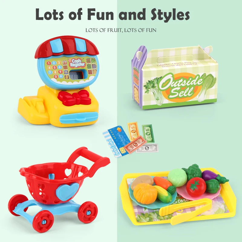 Cash Register Toys Play Calculator Cash, Play Money Ice Cream Vegetables Electronic Calculator Realistic for 3+ Years Old Child Vue