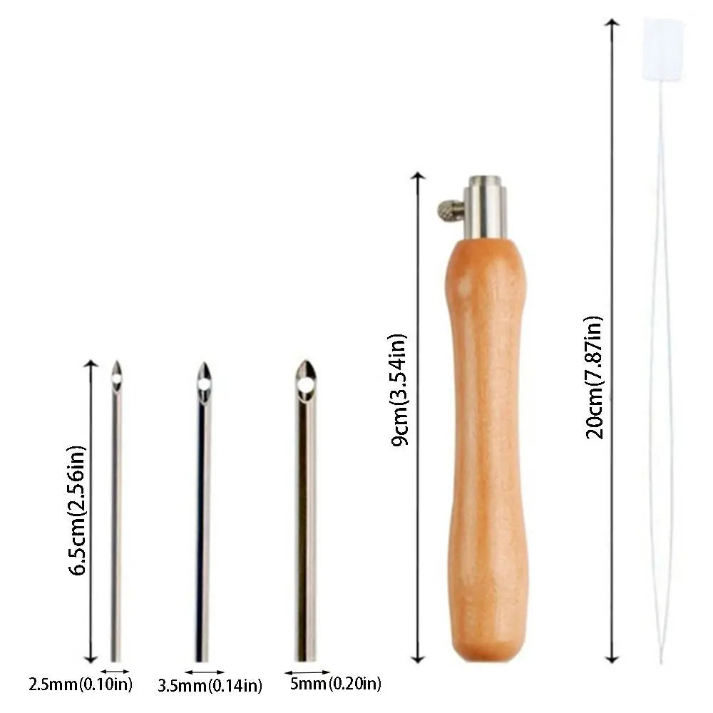 5Pcs 2.5mm/3.5mm/5mm Punch Needle Set Adjustable Wooden Handle Punch Stitching Kit Embroidery Craft DIY Tailors Awl Set Beading Vue