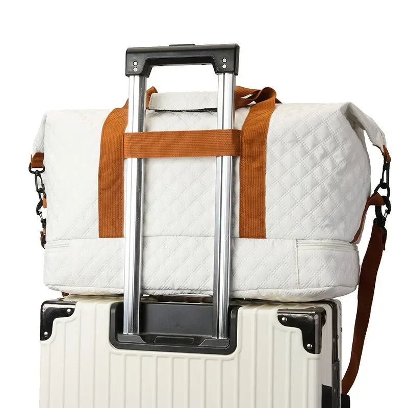 Convenient Shoe Pocket Motorbike Travel Bag Quilted Fabric Vue