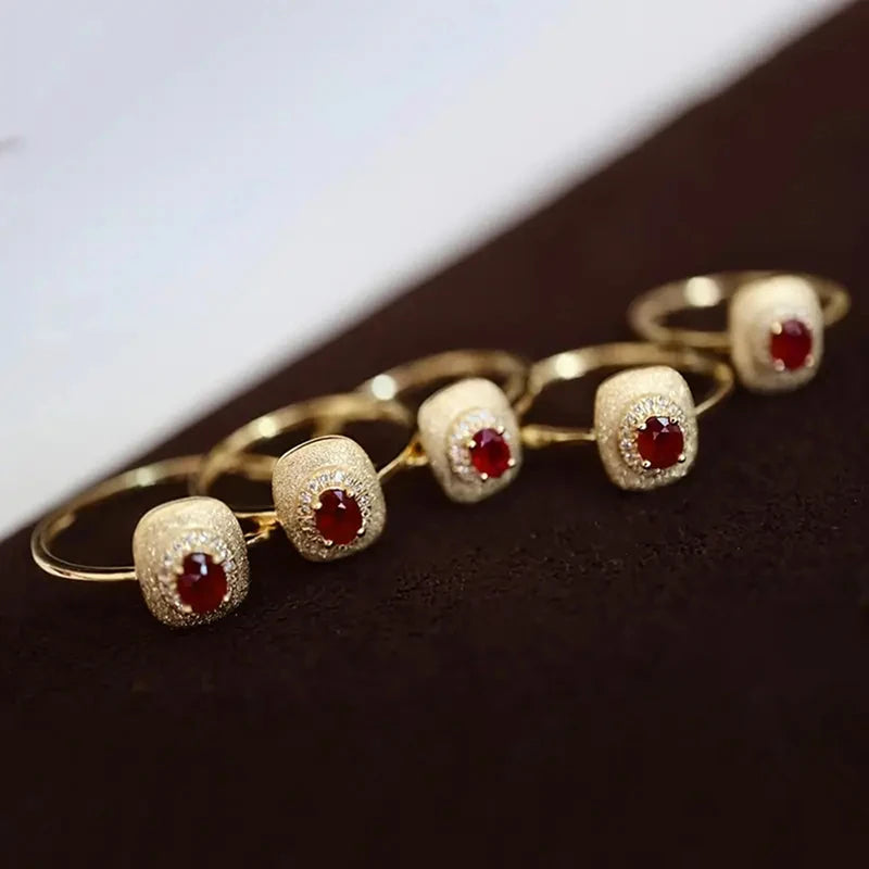 Huitan Red CZ Gold-Tone Ring | Women's Wedding & Engagement Band Fashion Ring Vue