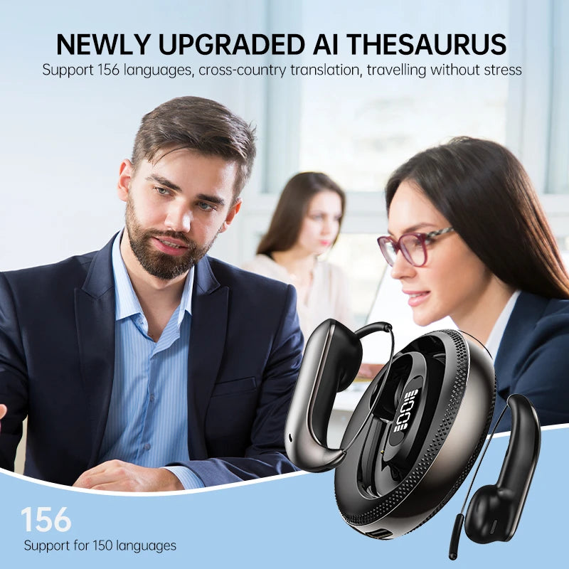 Bluetooth Translation Headset X56 Dual Earhook Headset Compact Portable Headphones With Feature Smart Digital Display Vue