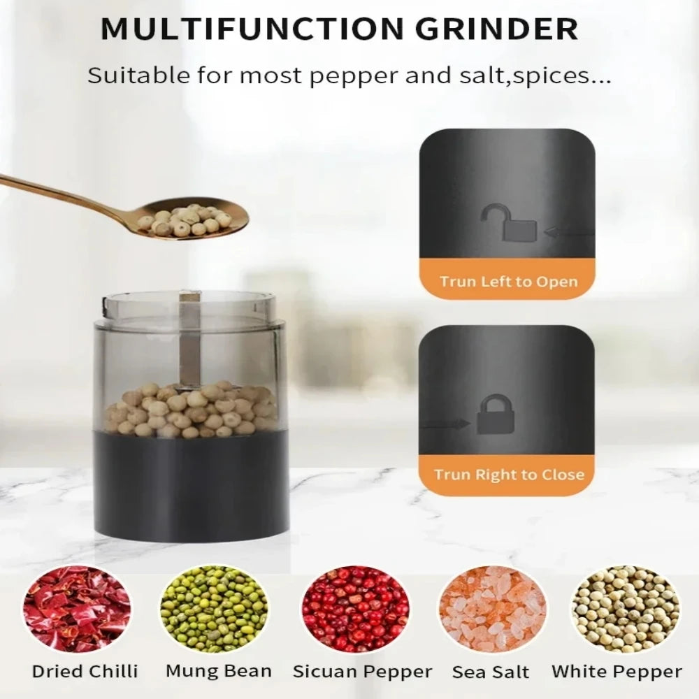 USB Electric Automatic Mill Pepper And Salt Grinder With LED Light Adjustable Coarseness Partner Grinders Kitchen Cooking Tool Vue