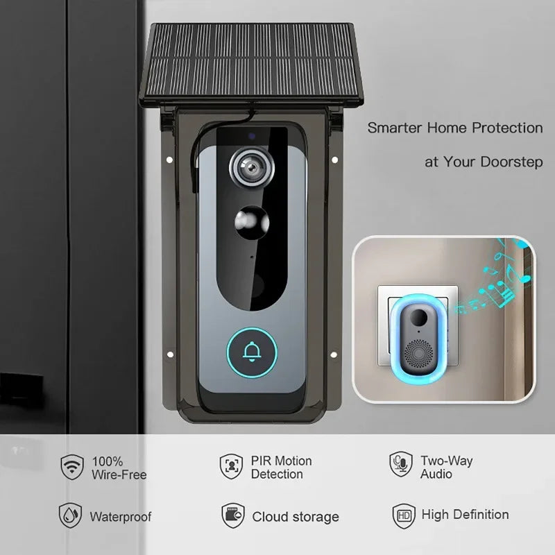 IP65 Tuya Outdoor Wireless Doorbell Solar Cover 1080P Video Intercom 2-way Audio Motion Detection Peephole Door Camera Wifi Bell Vue