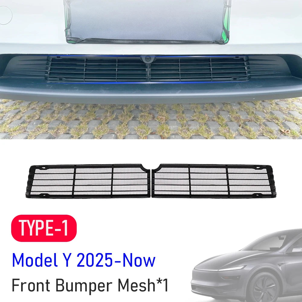 Front Grill Mesh Insert Compatible with Tesla Model Y Juniper 2025 2026 Air Vent Cover Guard Front Bumper Grille Accessories Vue Type 1