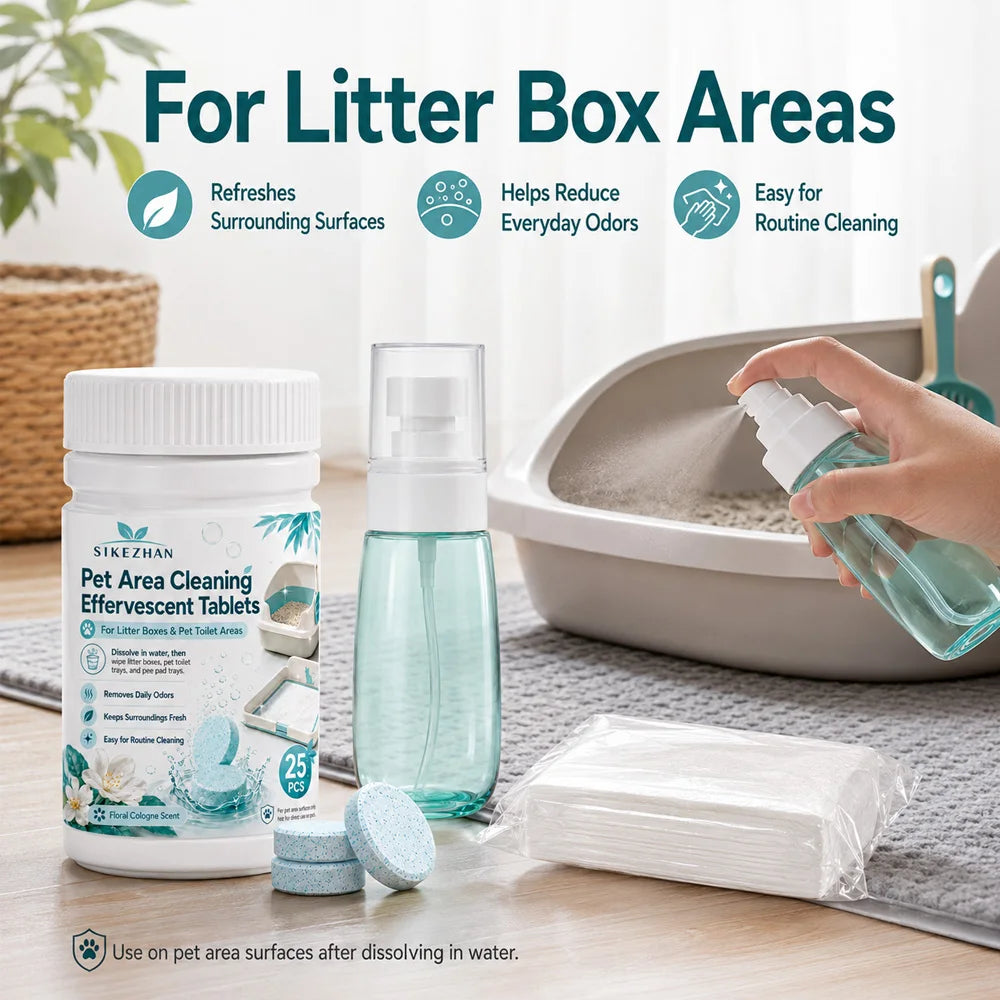 Pet Area Cleaning Effervescent Tablets 25pcs Odor Control for Cat Litter Box Pet Toilet Tray Surfaces Fresh Scent Cleaning Tabs Vue