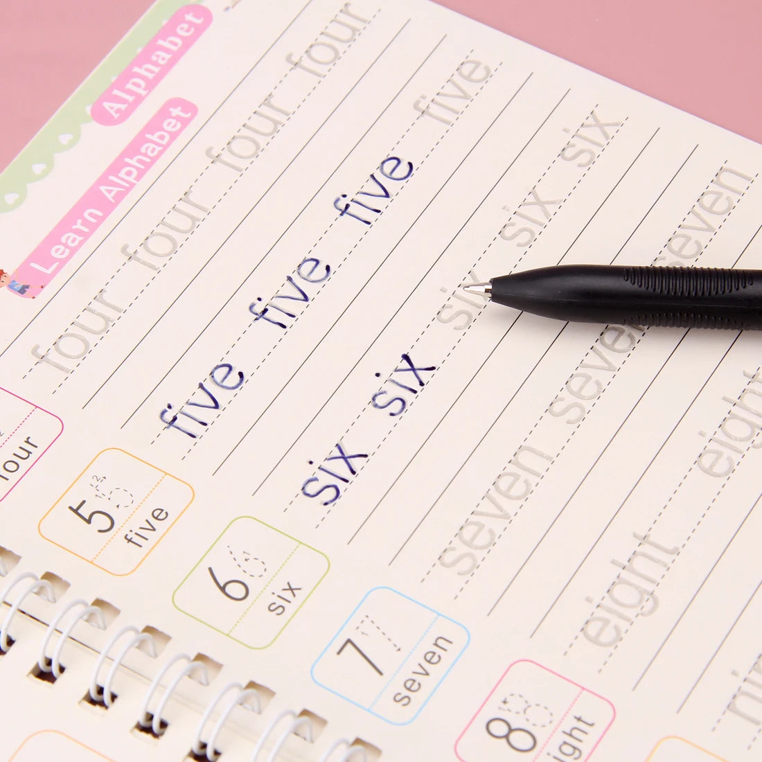 Children Reusable Magic Practice Copybook Kids Grooved Handwriting Tracing Book with Pen Holder Preschool Learning Boy Girl Gift Vue