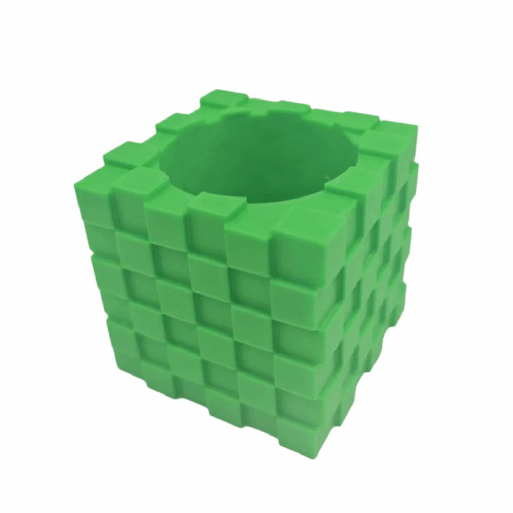 3D Printed Cube Flower Pot Creative Building Block Style Succulent Plant Pot Vase Modern Geometric Planter Office Desk Vue Green