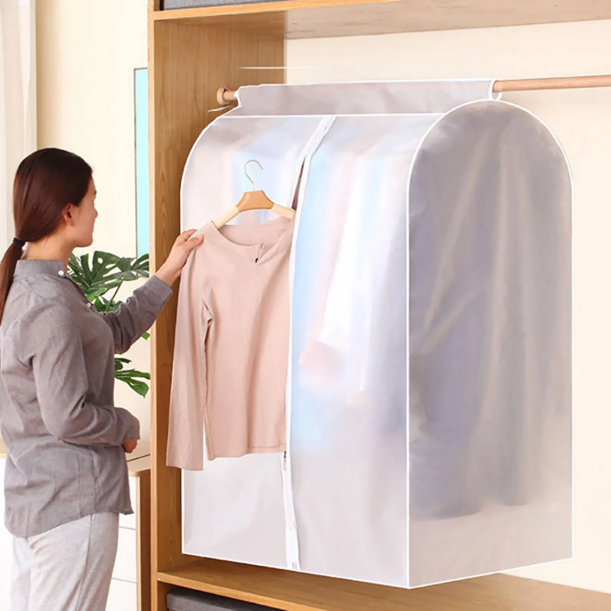 ABKW-2PCS Clothing Rack Dust Cover Clothes Hanging Bag Enclosed Clothes Rack Floor Hanger Cover Wardrobe Storage Cover B Vue